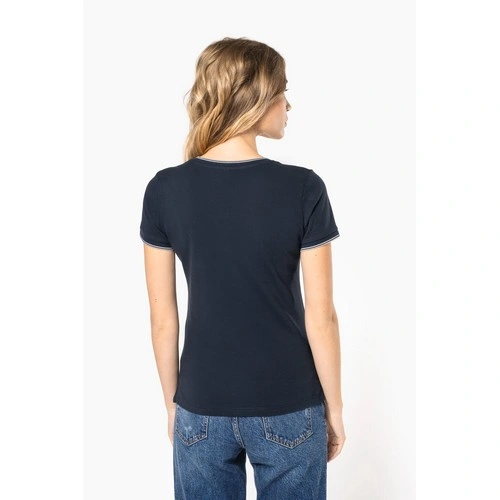 Camiseta de punto piqué con cuello de pico mujer
