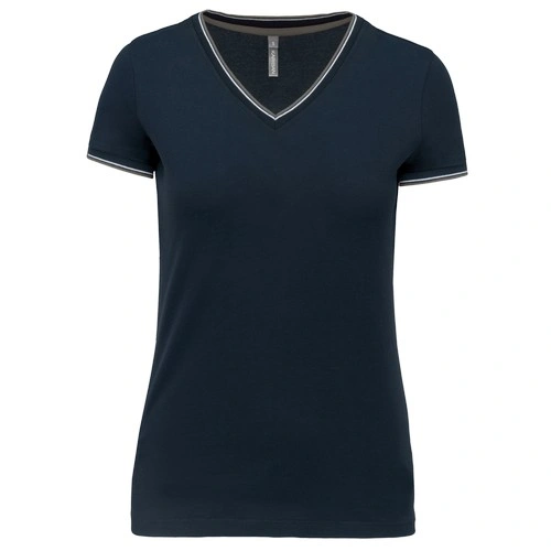 Camiseta de punto piqué con cuello de pico mujer