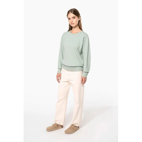 Sudadera algodón orgánico con cuello redondo y mangas raglan de mujer
