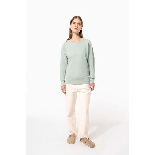 Sudadera algodón orgánico con cuello redondo y mangas raglan de mujer