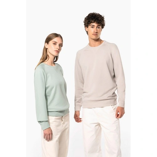 Sudadera algodón orgánico con cuello redondo y mangas raglan de mujer