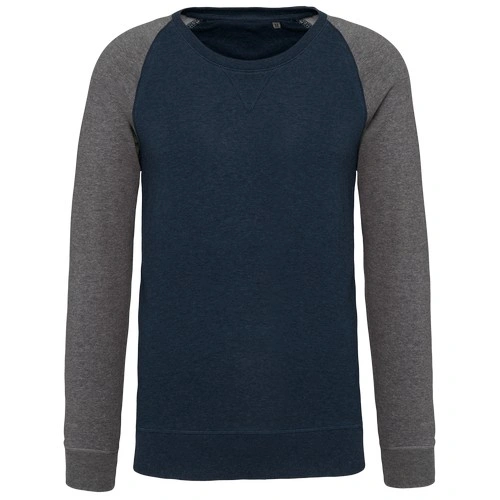 Sudadera bicolor algodón orgánico French Terry cuello redondo mangas raglan hombre