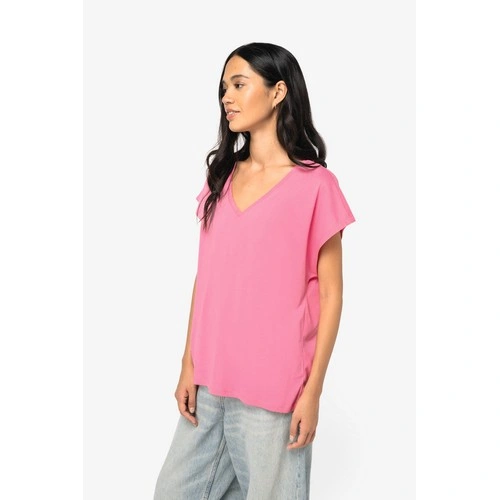 Camiseta ecorresponsable holgada con cuello de pico mujer