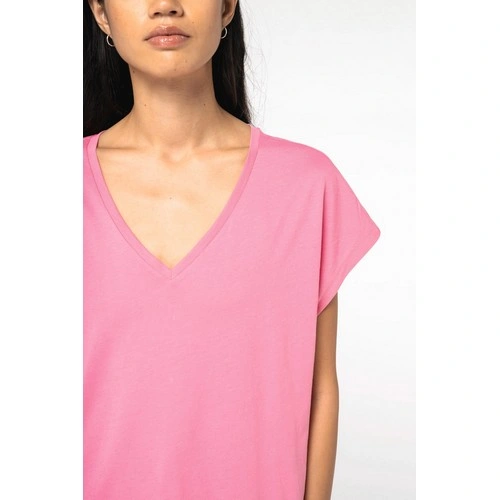 Camiseta ecorresponsable holgada con cuello de pico mujer