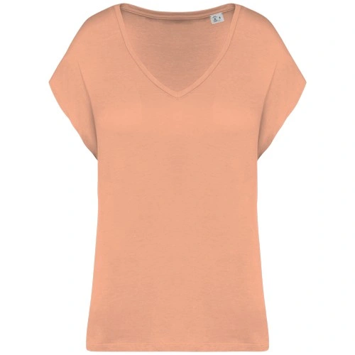 Camiseta ecorresponsable holgada con cuello de pico mujer
