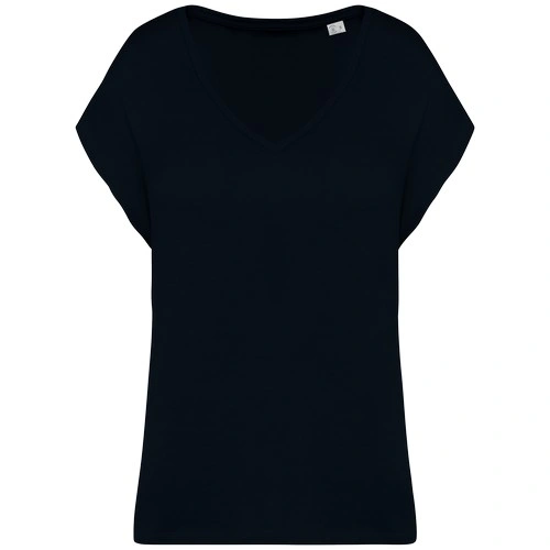 Camiseta ecorresponsable holgada con cuello de pico mujer