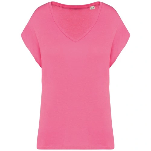 Camiseta ecorresponsable holgada con cuello de pico mujer