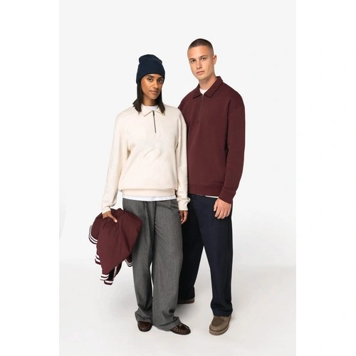Sudadera ecorresponsable 1/4 cremallera cuello tipo polo y hombros caídos unisex