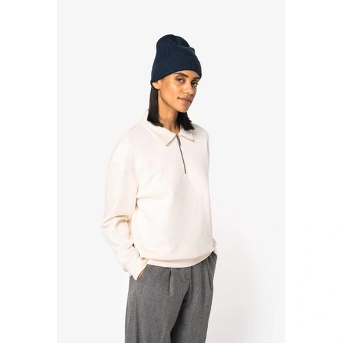 Sudadera ecorresponsable 1/4 cremallera cuello tipo polo y hombros caídos unisex