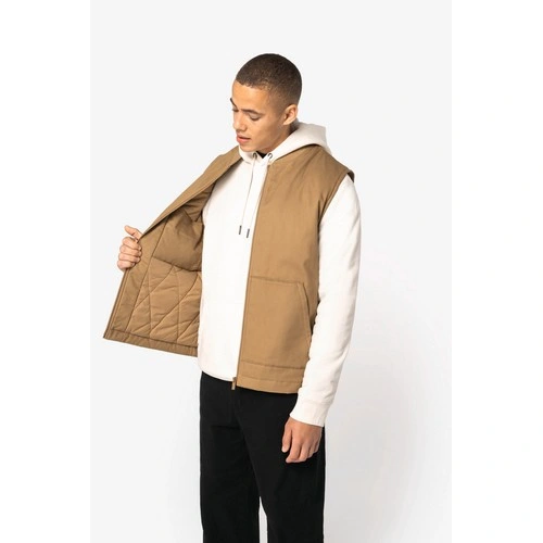 Chaleco acolchado de sarga ecorresponsable con cuello tipo beisbolera unisex