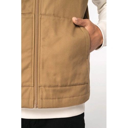 Chaleco acolchado de sarga ecorresponsable con cuello tipo beisbolera unisex