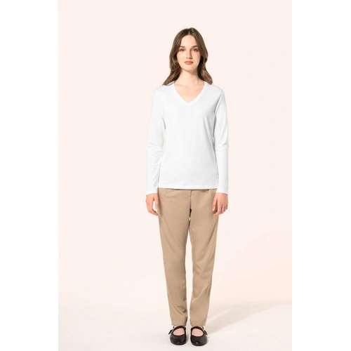 Camiseta Supima cuello de pico manga larga mujer