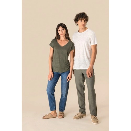 Camiseta lino cuello redondo mujer