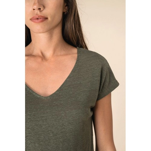 Camiseta lino cuello redondo mujer