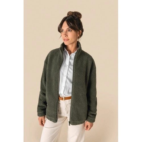 Sudadera de sherpa con cremallera y hombros caídos unisex