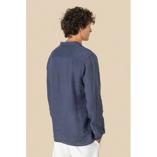 Camisa cuello mao efecto lavado de lino hombre