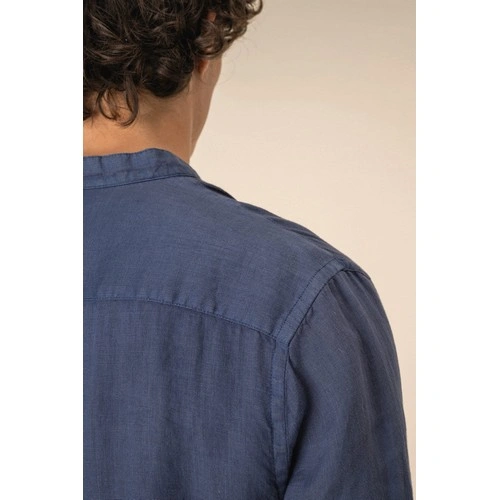 Camisa cuello mao efecto lavado de lino hombre