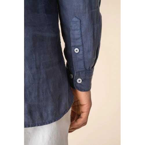 Camisa cuello mao efecto lavado de lino hombre