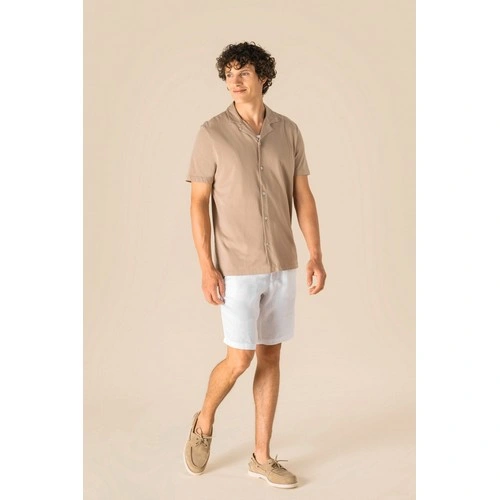 Camisa ecorresponsable efecto lavado de punto jersey manga corta con cuello bowling hombre