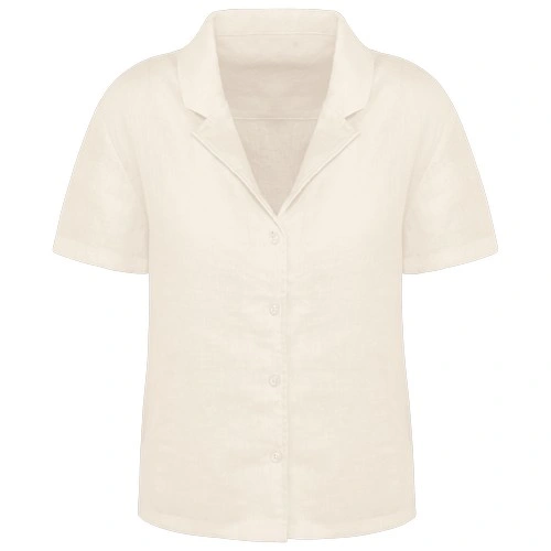 Camisa manga corta de lino y cuello bowling mujer