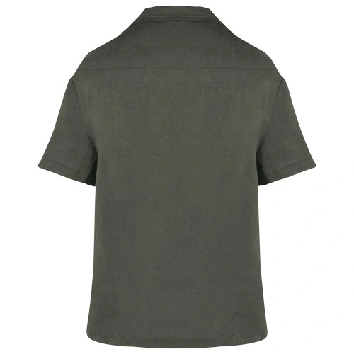 Camisa manga corta de lino y cuello bowling mujer