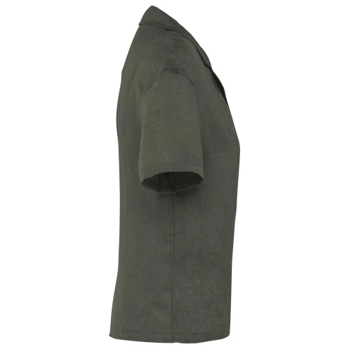 Camisa manga corta de lino y cuello bowling mujer