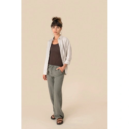 Pantalón efecto lavado de lino mujer
