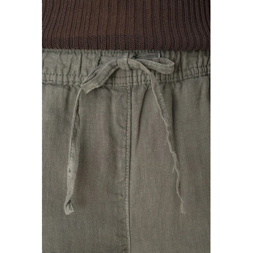 Pantalón efecto lavado de lino mujer