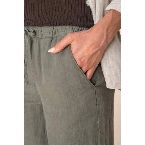 Pantalón efecto lavado de lino mujer