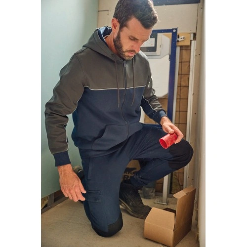 Chaqueta felpa bicolor con capucha y cremallera ecorresponsable unisex