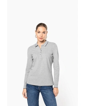 Polo mujer piqué manga larga algodón premium 220gsm