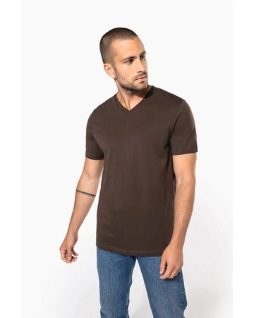 Camiseta manga corta cuello pico algodón suave 180gsm