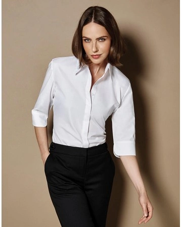 Camisa mujer manga 3/4 entallada fácil planchado 115gsm