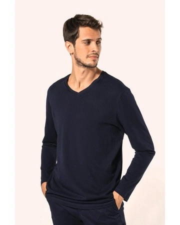 Camiseta supima manga larga cuello pico algodón premium 180gsm