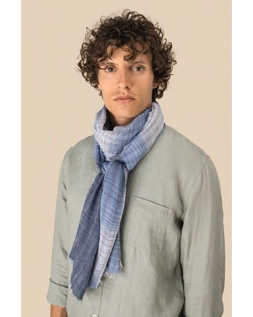 Fular de algodón rayas azul y beige 70gsm