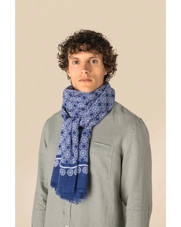 Fular algodón floral azul artesanal 70gsm