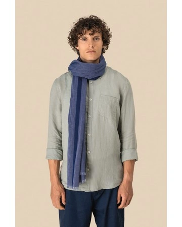 Fular chambray algodón azul marino flecos 75gsm