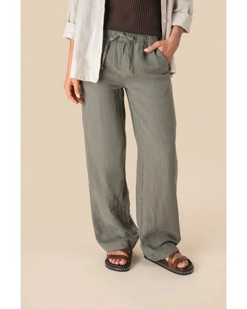 Pantalón mujer lino efecto lavado holgado 210gsm