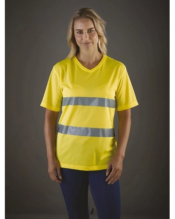Camiseta profesional cuello v fluo transpirable 130gsm